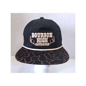Bourbon High Outdoors Snapback Hat Black Camo Brim Rope Trucker Cap BH Logo
